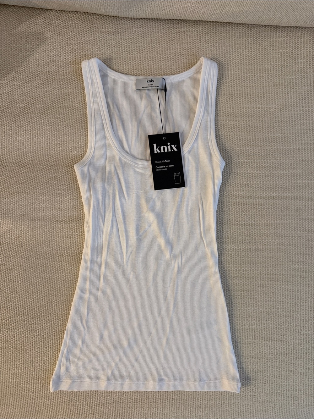 knix White Ribbed Scoop Neck Tank